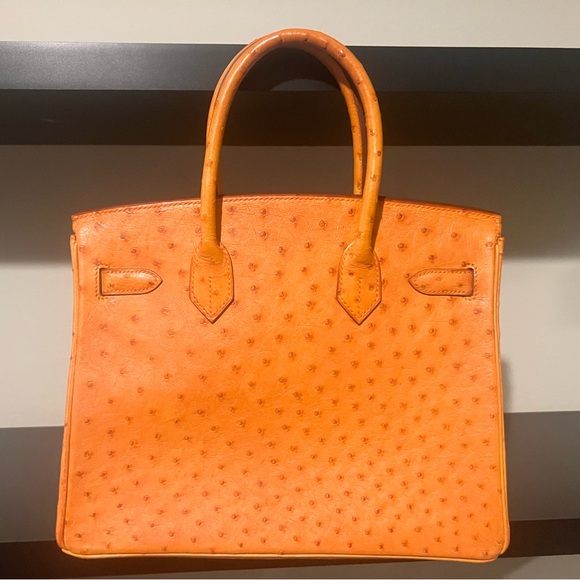 Hermes Birkin Handbag Tangerine Ostrich with Palladium Hardware 30 Orange - Picture 3 of 5